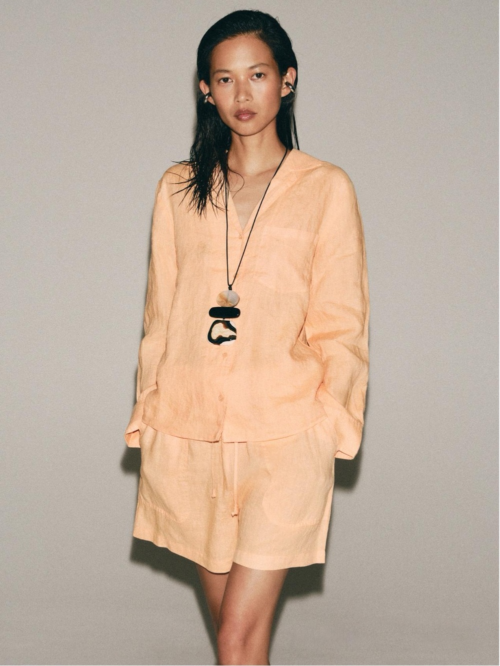 ZARA ZW COLLECTION 100% LINEN SHIRT & SHORTS SET